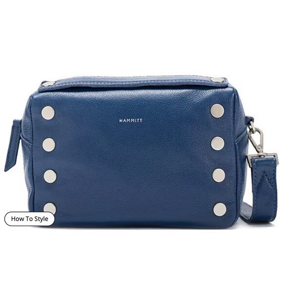 NWT Hammitt Evan Jazz Blue Leather & Brushed Silver Hardware Crossbody Bag - Picture 1 of 4